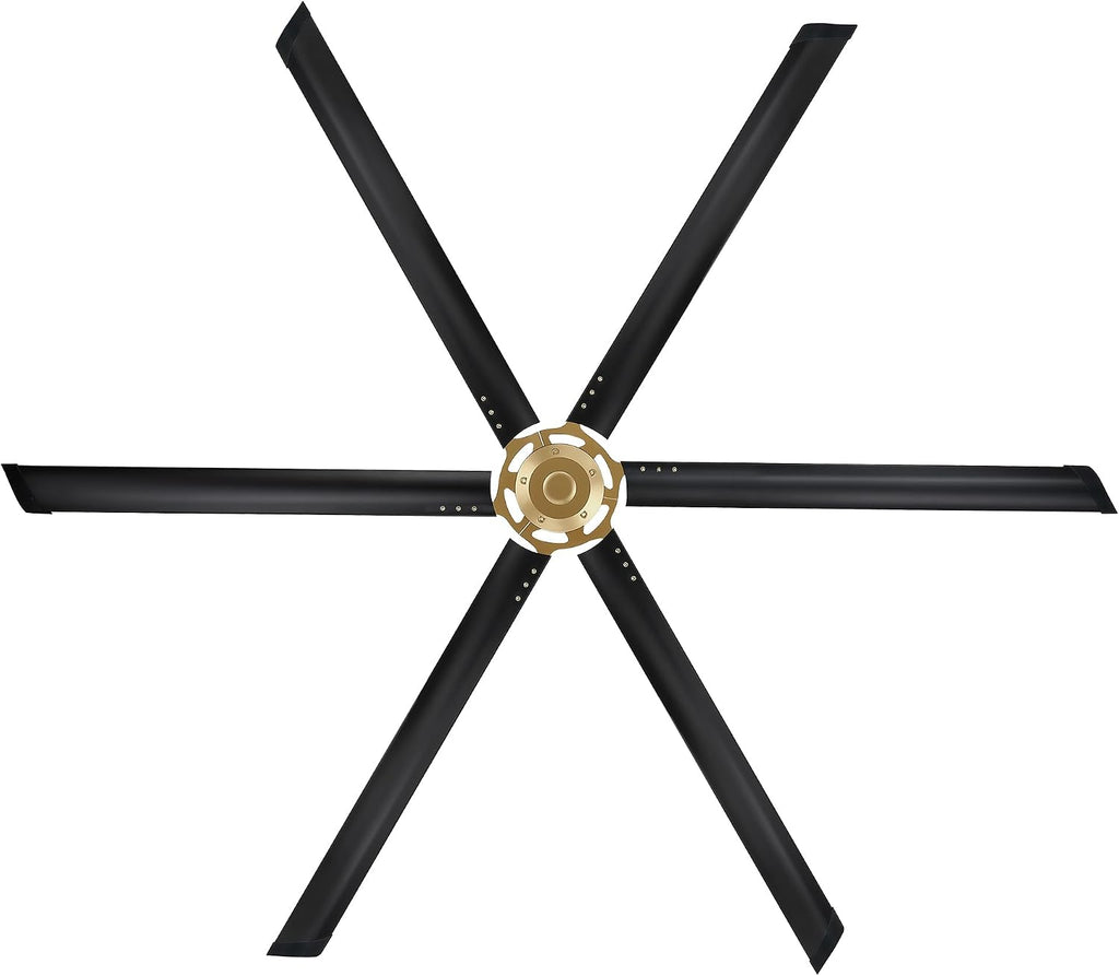 96 Inch Ceiling Fans without Light, Industrial Large Commercial Fan for Shop Gym Garage, Remote Control, Reversible DC Motor, 6 Black Aluminum Blades, Big Outdoor Ceiling Fans for Patios, Vintage Gold