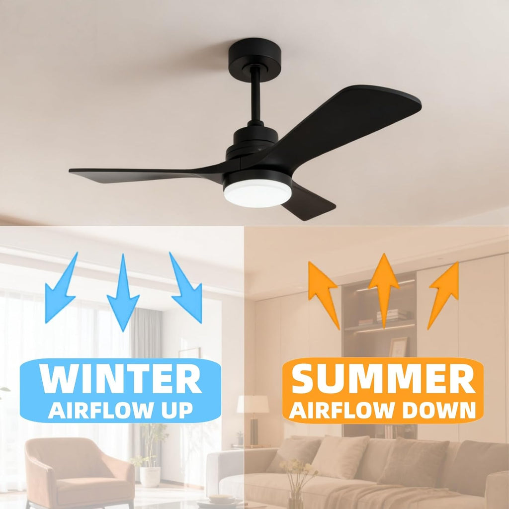 36 inch Ceiling Fan with Light and Remote Control, Reversible DC Motor, Indoor/Outdoor 3 Solid Wood Blades, Modern Ceiling Fan, Suitable for Bedrooms, Living Rooms, Patios, Black