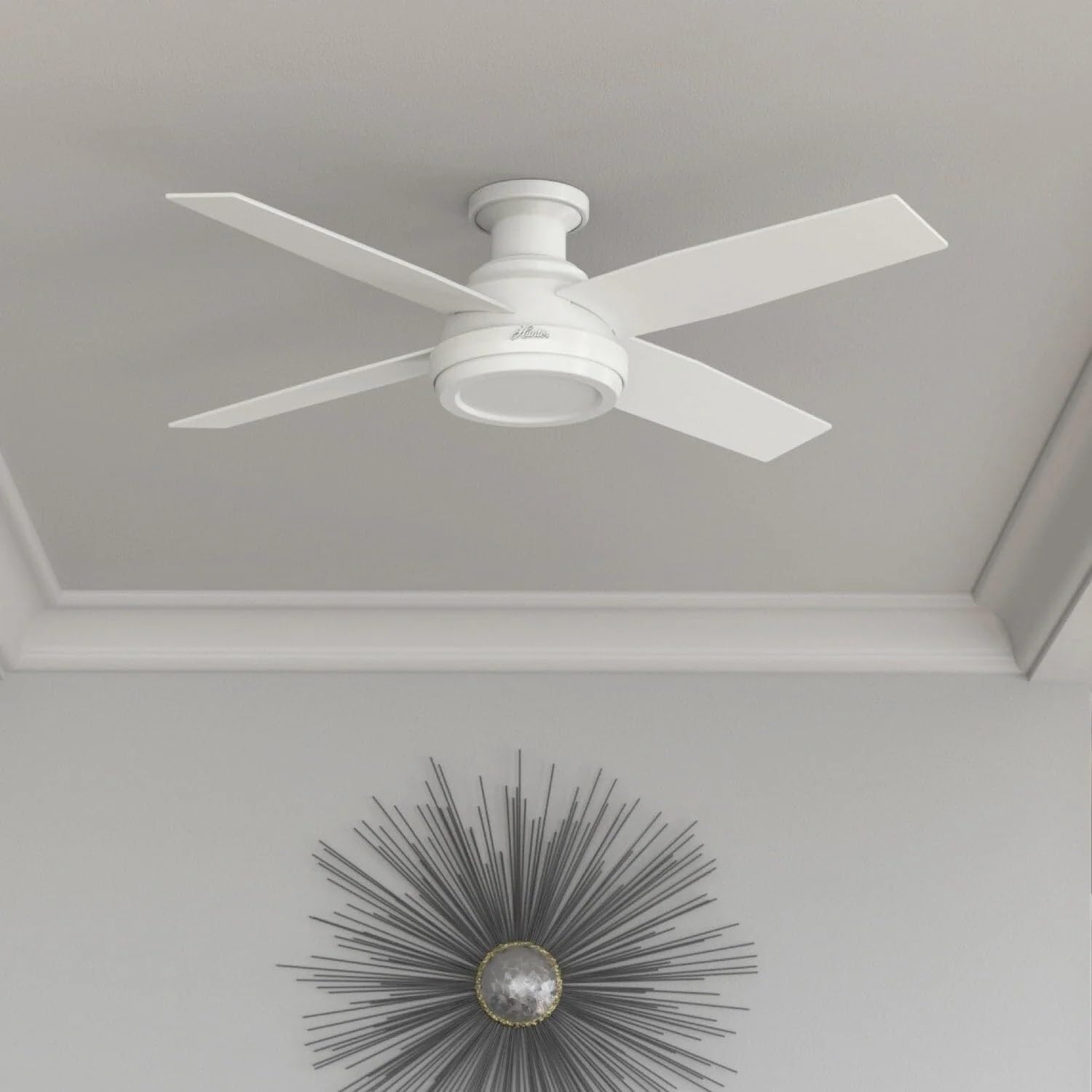 Hunter Fan 52 inch Contemporary Low Profile No Light Fresh White Ceiling Fan with Remote Control (Renewed)