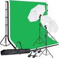 Photo Video Studio 10 x 8.5ft Stand with Muslin Backdrop (Green /White /Black) & 85W 5500K Led Bulb & Umbrella Lighting Kit Photography Background Support System Kit,Clamp, Carry Bag
