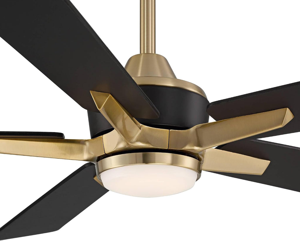 Casa Vieja 52' Vegas Nights Modern Indoor Outdoor Ceiling Fan with Dimmable LED Light Remote Control Soft Brass Black Damp Rated for Patio Exterior House Home Porch Gazebo Garage Barn - 18' Downrod