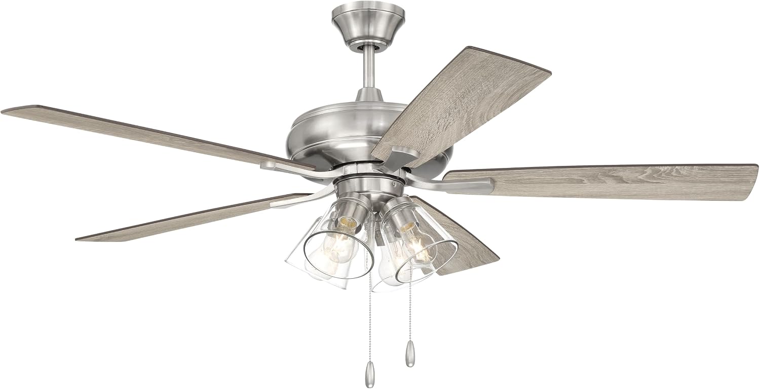 Craftmade 52' Eos 4 Light Ceiling Fan in Brushed Polished Nickel Finish with Reversible Driftwood/Walnut Blades