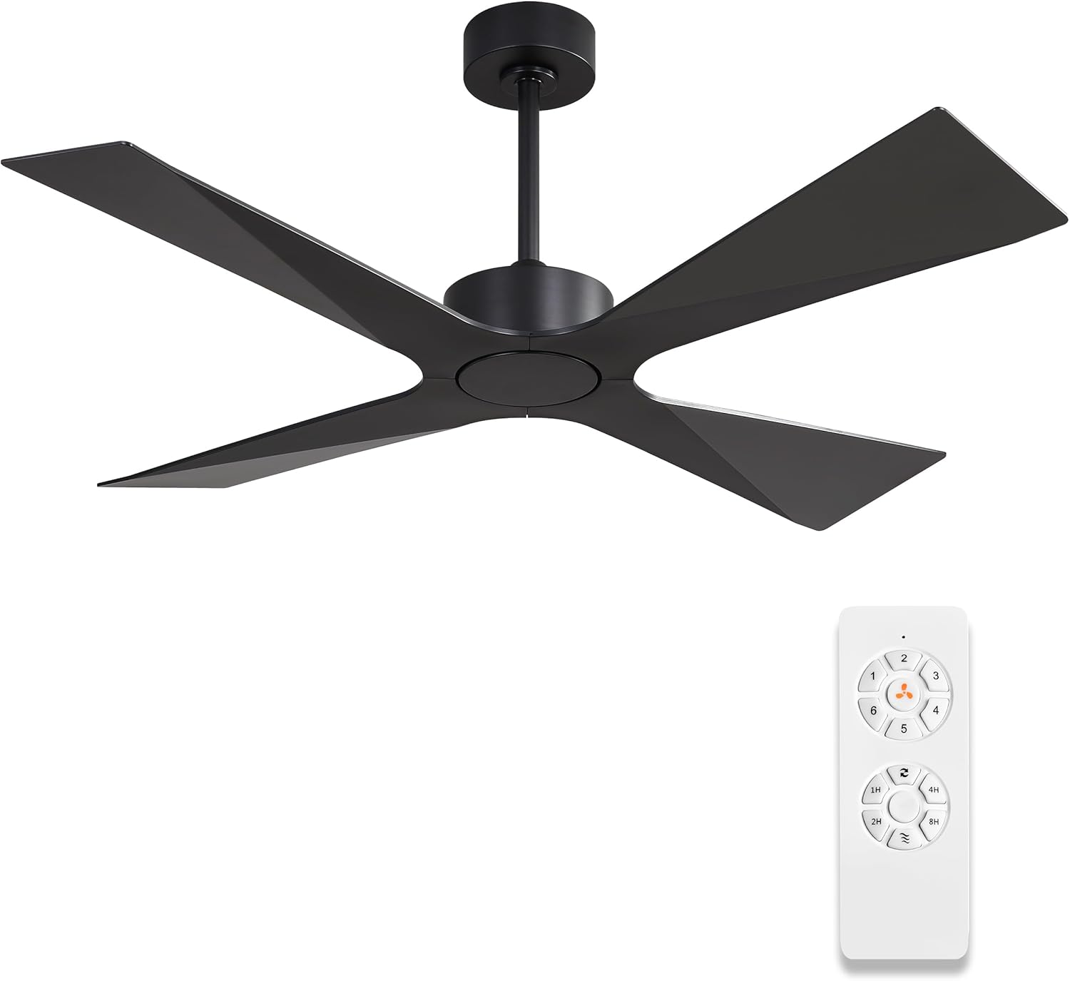 WINGBO 64' Wet Rated Outdoor Ceiling Fan without Lights, 4 ABS Plastic Blades, Reversible DC Motor, 6-Speed Remote Control, Waterproof Ceiling Fan No Lights for Patio Porch Gazebo Garage, Black