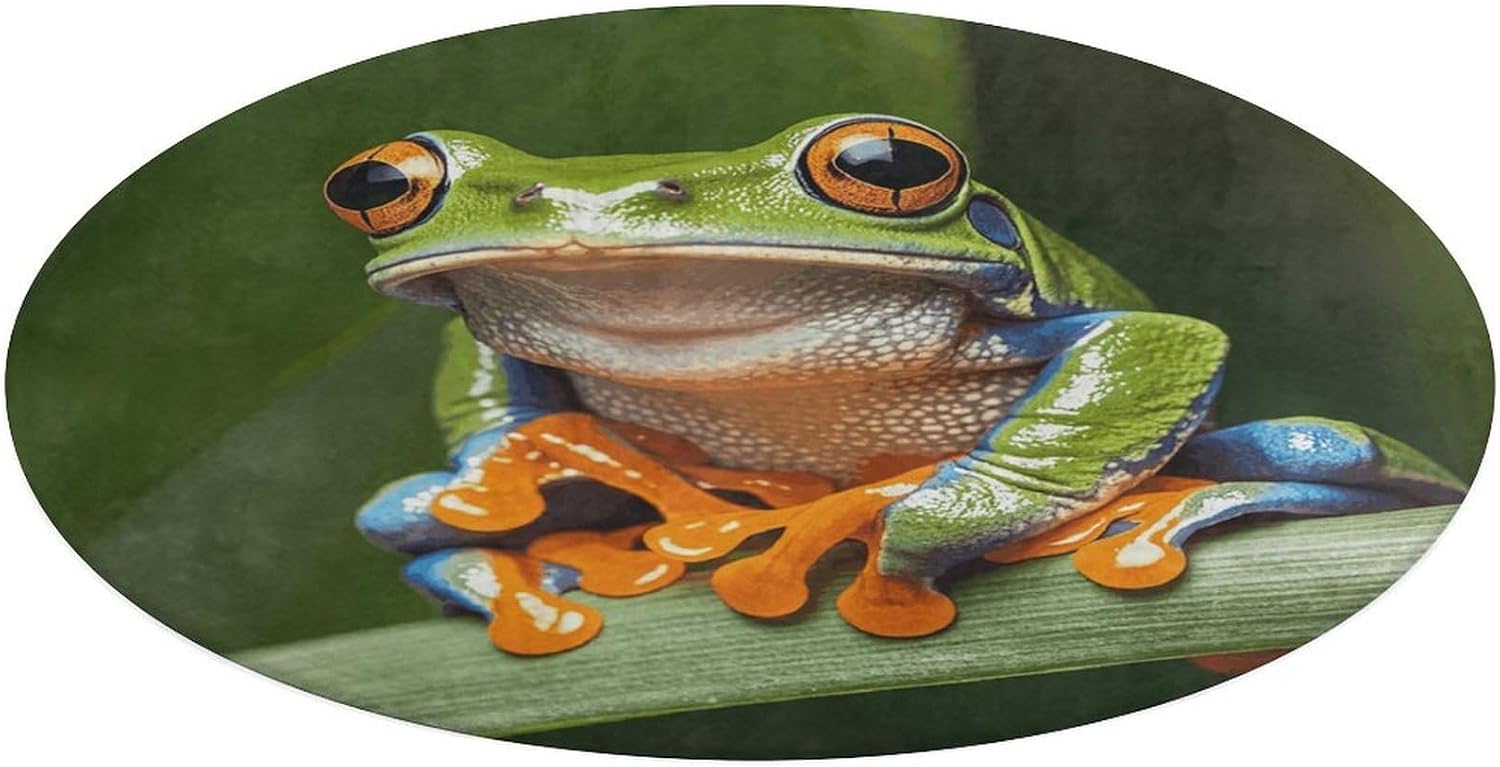 Peace Tree Frog Coral Velvet Round Floor Mat Non-Slip Bath Rug Floor Covering for Bathroom Vanity Guest Suite & Vacation Home