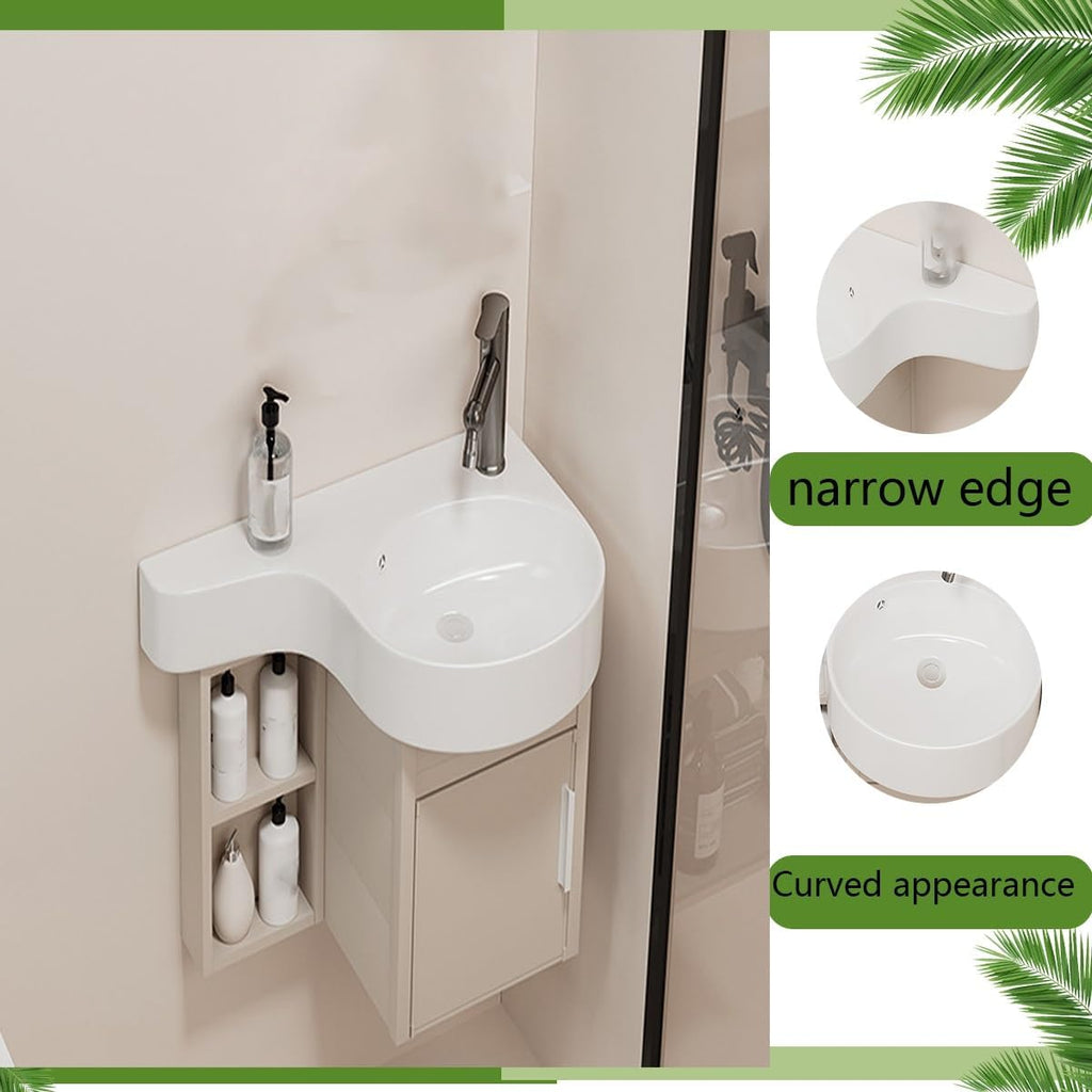 Modern Corner Bathroom Vanity with Sink Set， Bathroom Vanity Cabinet with Shelf Layer，Small Wall Mount Bathroom Vanity， for Guest Baths Master Suites