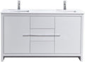 KubeBath Dolce 60 in. Freestanding Double Sink Modern Bathroom Vanity with White Quartz Countertop and Cabinet Color Options
