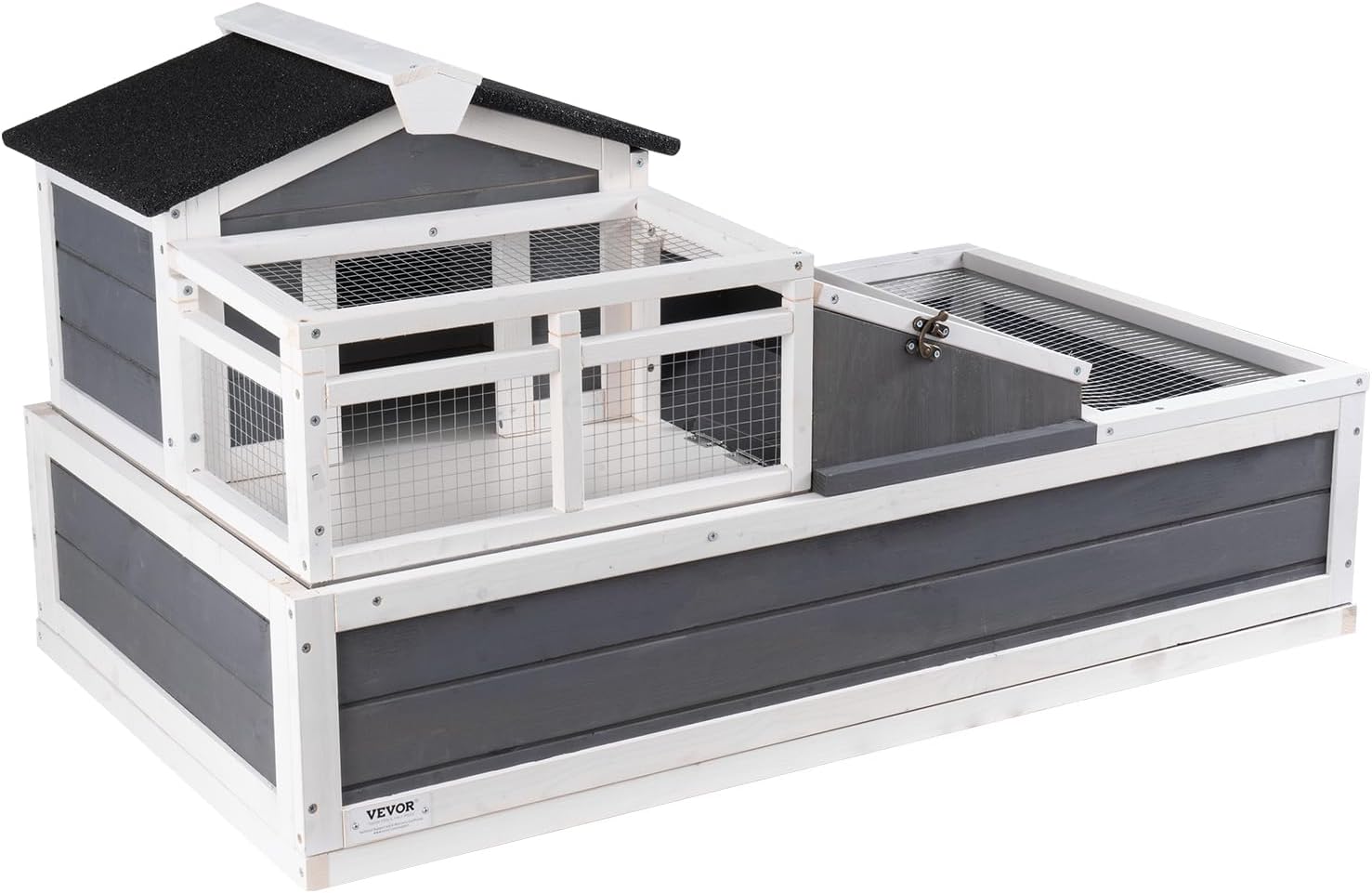 VEVOR 3-Room Tortoise House,Tortoise Habitat with Balcony & 2 Stories, Wooden Tortoise Enclosure Indoor & Outdoor with Ramp, Tray, Openable Roof, Large Reptile Cage, 44' x 25.6'x 24'