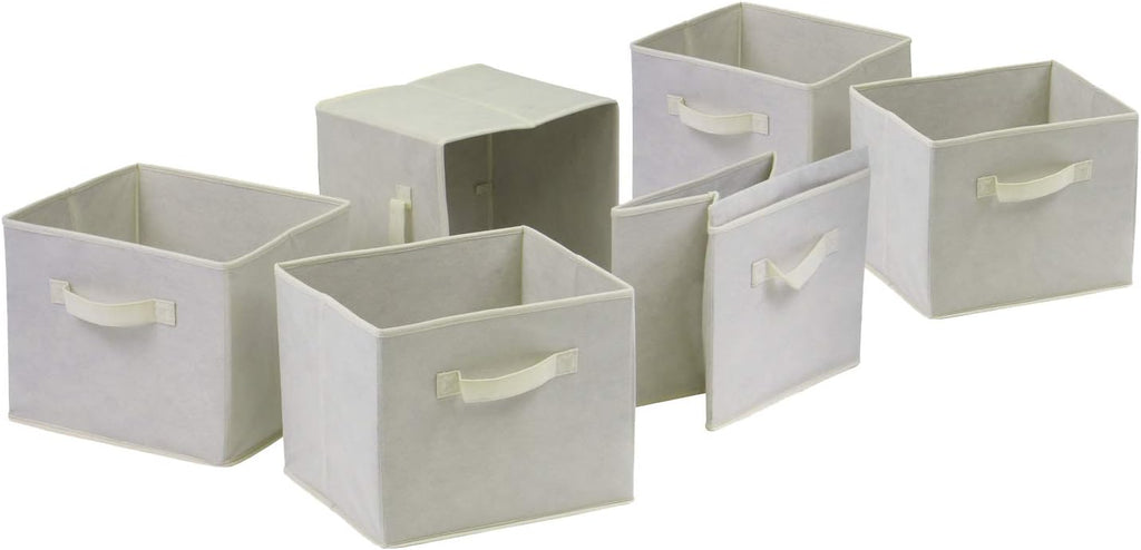 Verona 3- Section M Storage Shelf with 6 Foldable Beige Color Fabric Baskets
