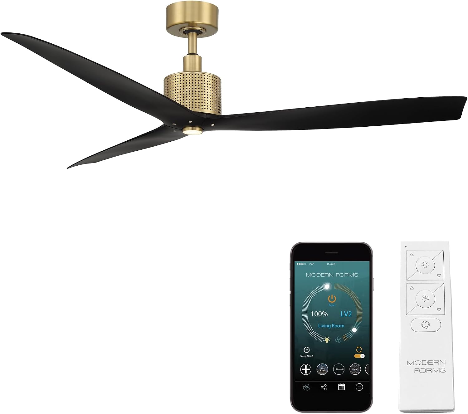 Modern Forms Spinster Indoor and Outdoor 3-Blade 60in Smart Ceiling Fan in Soft Brass Matte Black with 3000K LED Light Kit and Remote Control with Alexa and iOS or Android App