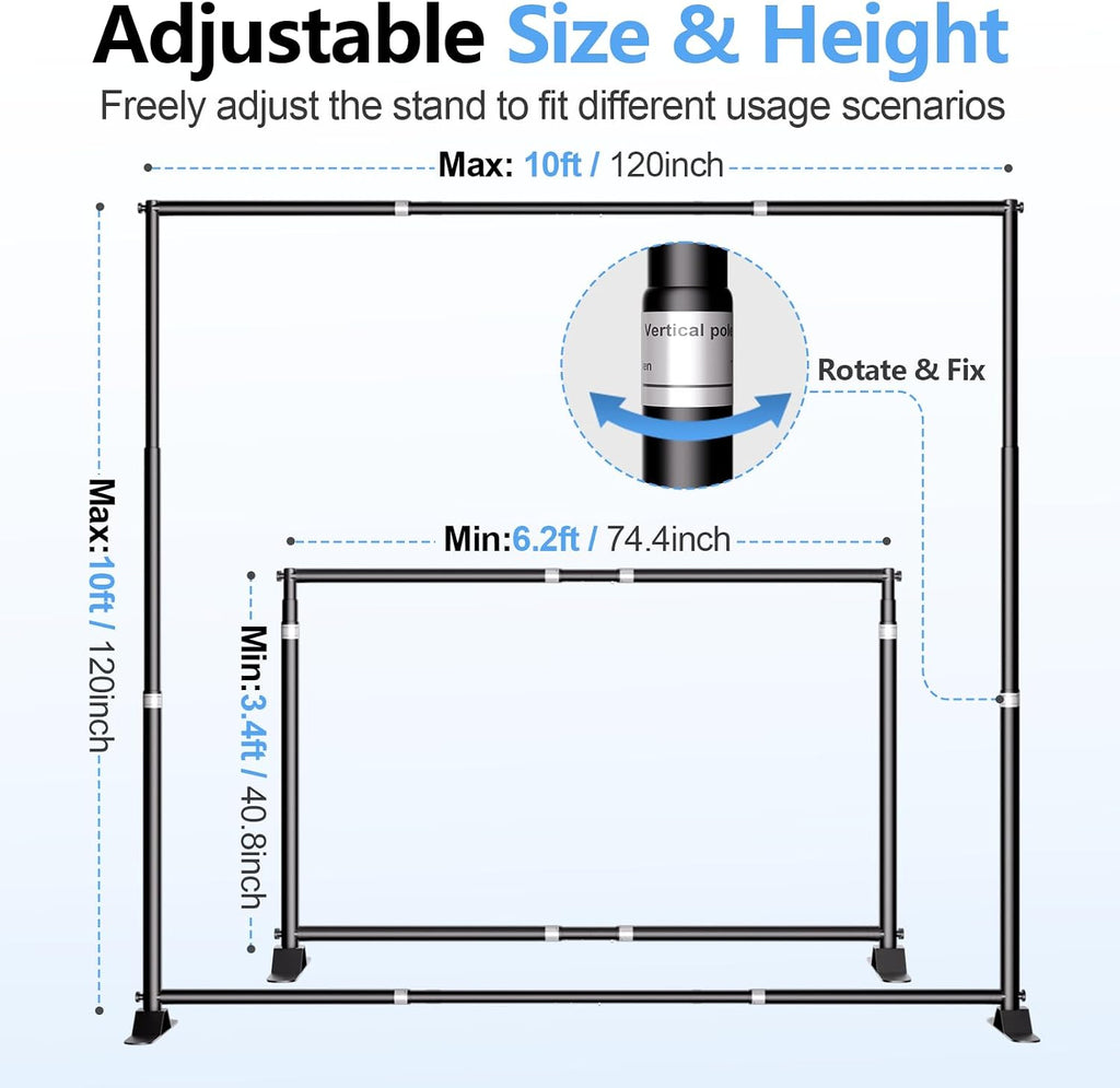 10 x 10FT Backdrop Banner Stand, Heavy Duty Adjustable Photo Background Support Frame Kit, Step and Repeat Stand for Photo Booth, Parties, Exhibition, Trade Show, Wedding