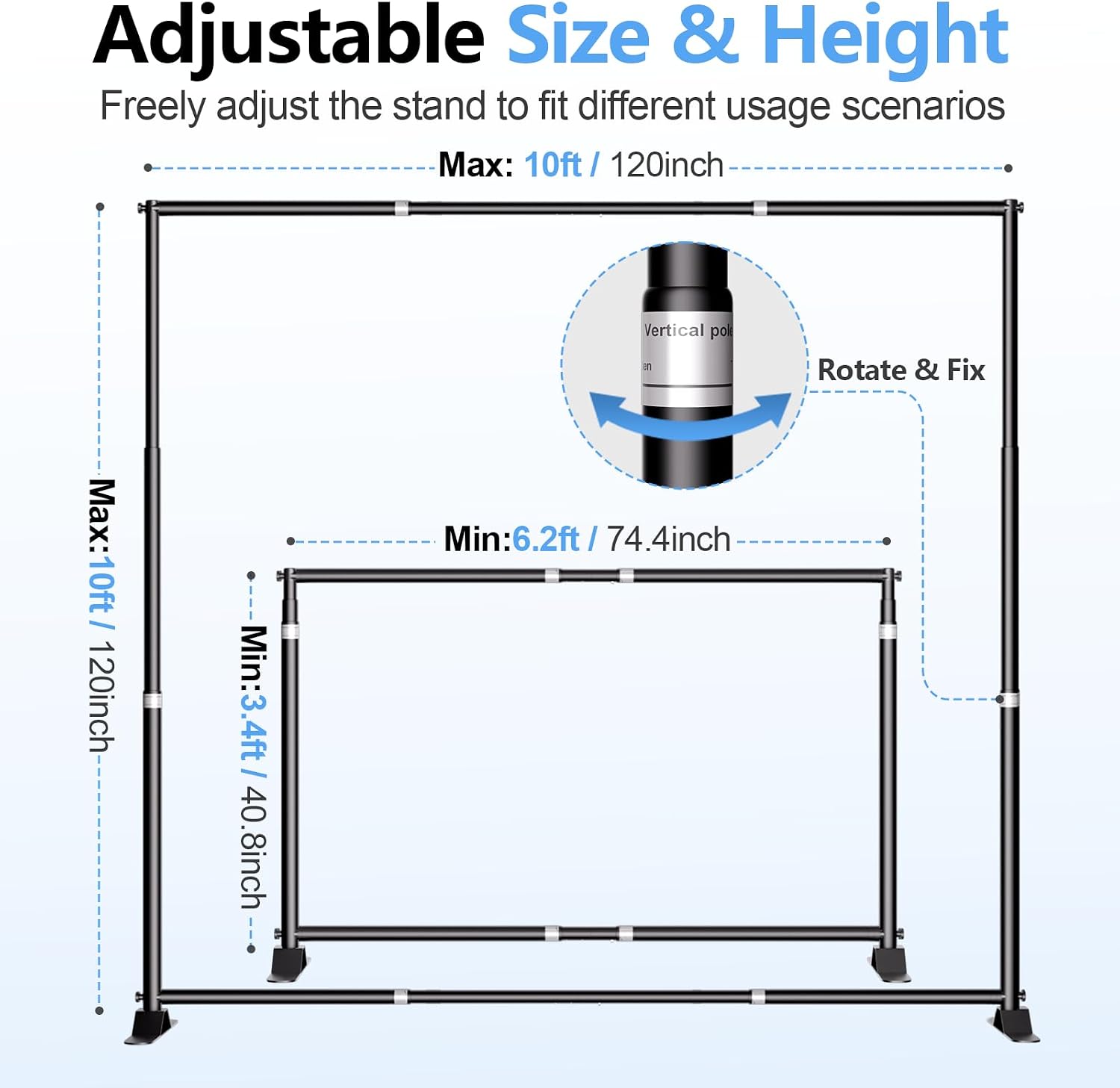 10 x 10FT Backdrop Banner Stand, Heavy Duty Adjustable Photo Background Support Frame Kit, Step and Repeat Stand for Photo Booth, Parties, Exhibition, Trade Show, Wedding