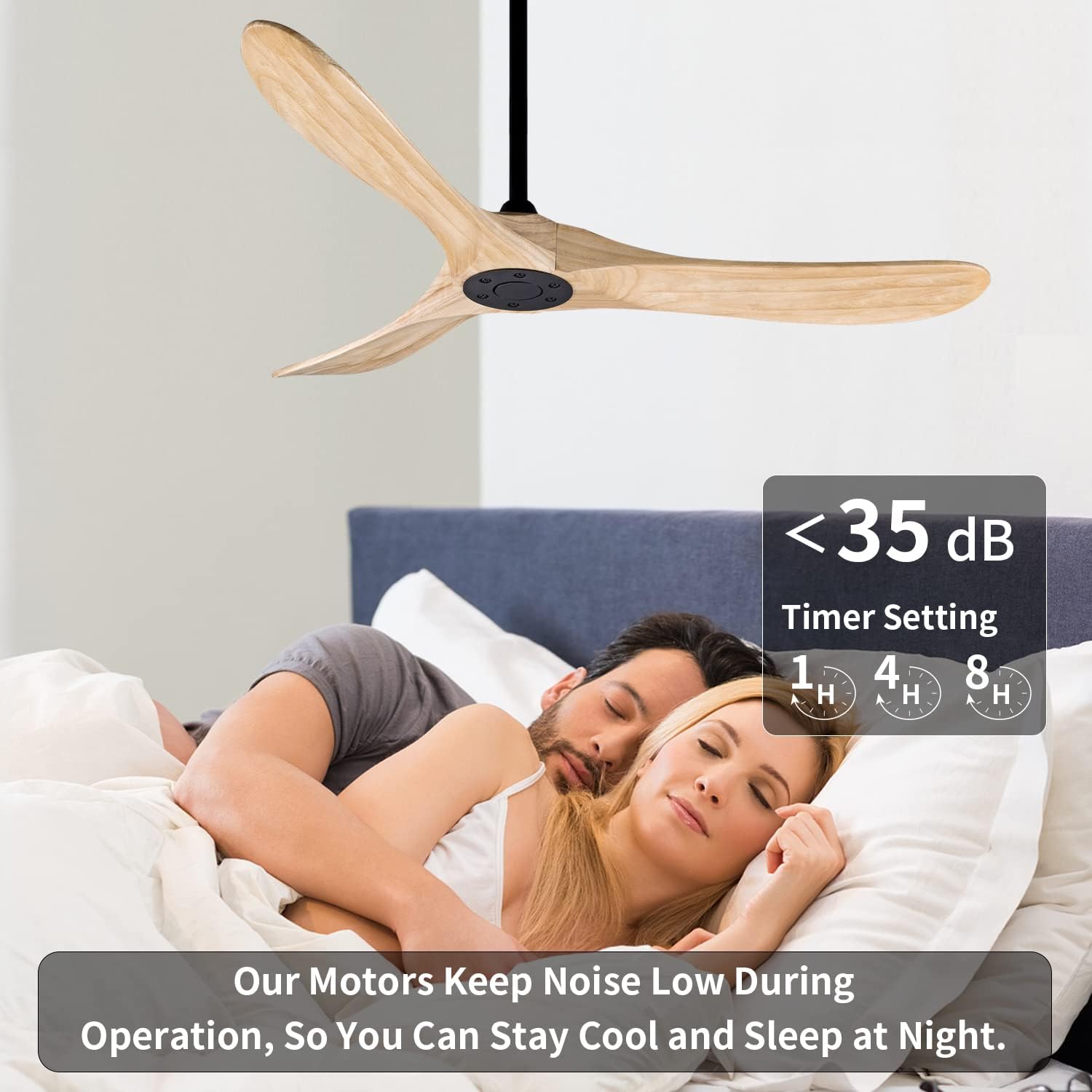 Bigzone 52' Outdoor/Indoor Ceiling Fans Without Lights, DC Motor Energy Saving, 3 Solid Wood Blades, Outdoor Ceiling Fans For Patios With Reversible Blades