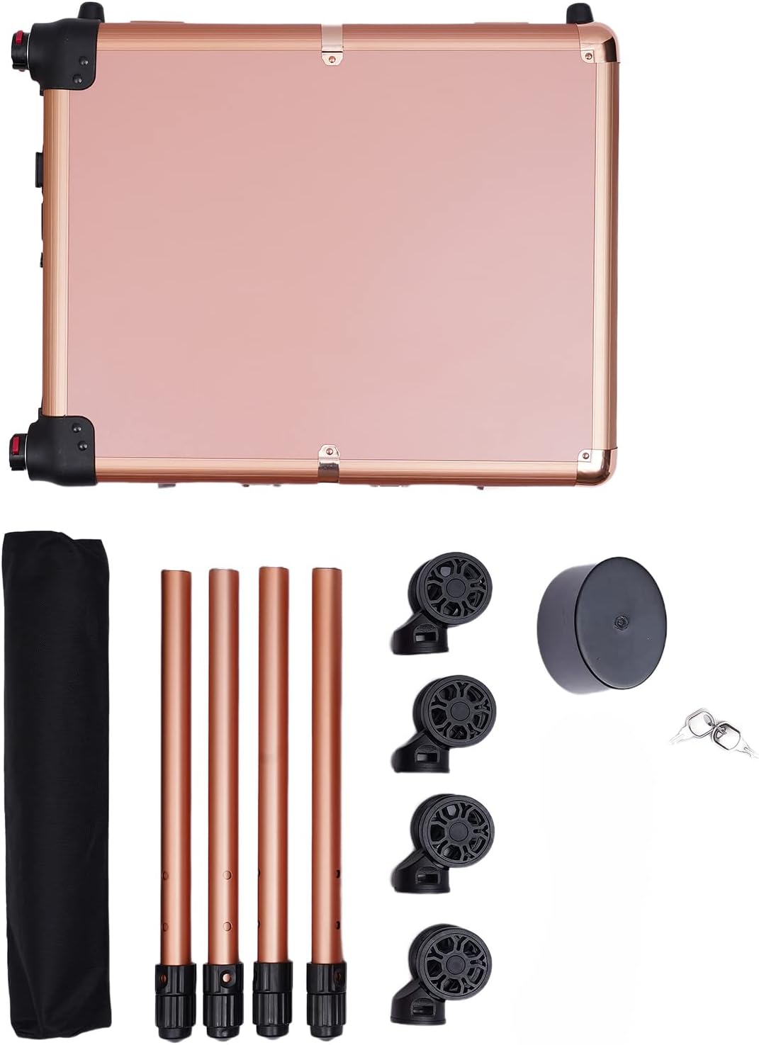 Trolley Make up Case Professional Cosmetic Organizer Vanity Station With Led Lights Wheels And Stands Rolling Lighted Travel Table & Mirror Pro Cover Panel Extendable Adjustable Legs（Rose Gold）