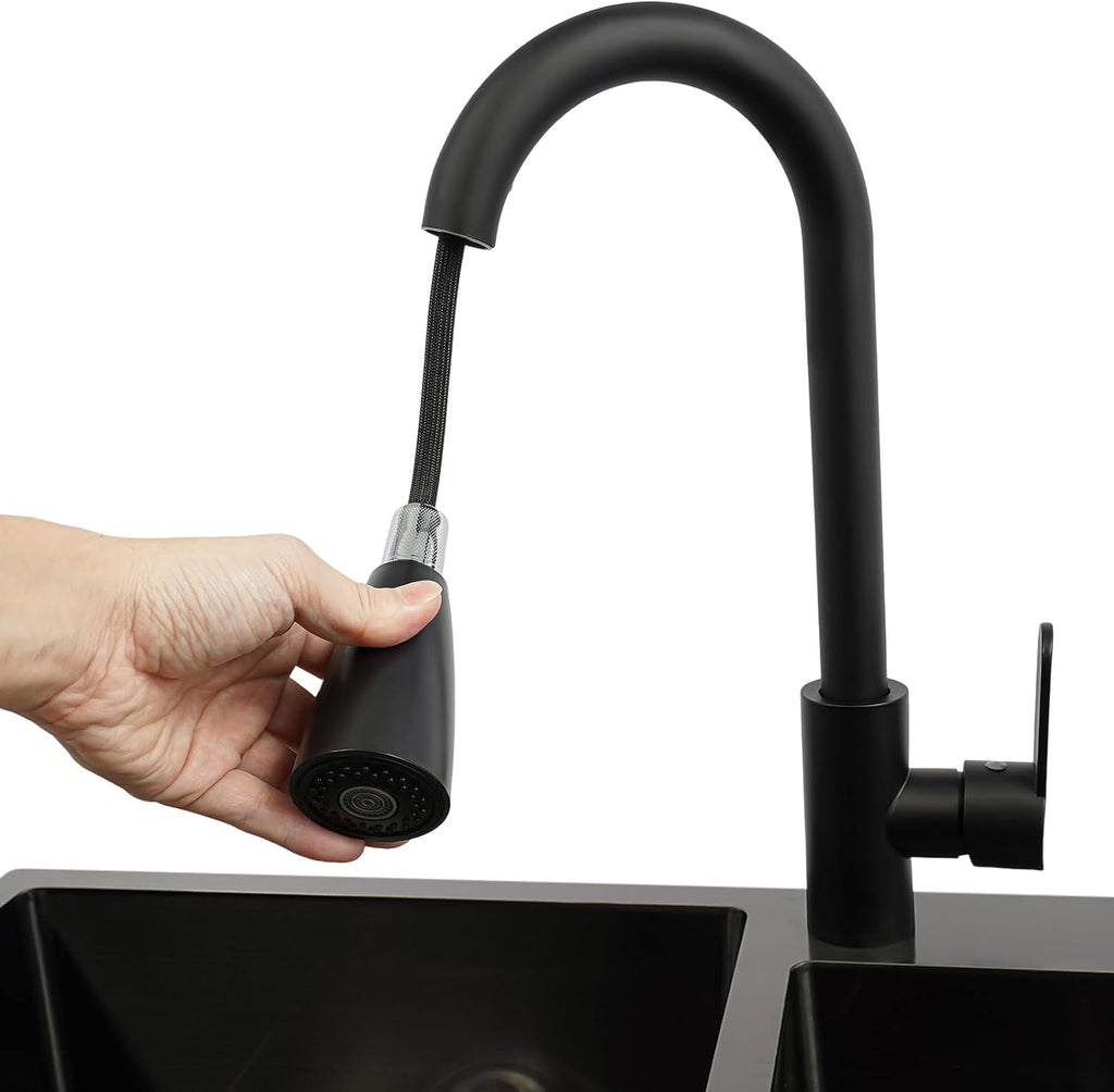 All-in-One Utility Sink & Cabinet, Kitchen Sink and Cabinet Combo Stainless Steel Utility Sink, Black Bathroom Vanity w/Pull-out Faucet & Draining basket for Laundry Utility Room Kitchen Bathroom