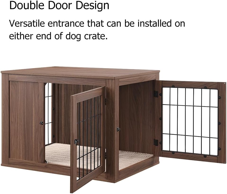 unipaws 36 Inch Furniture Style Dog Crate for Medium Dogs, Indoor Puppy Kennel with Door, Modern Decorative Wood Wire Pet Cage, Pretty Cute End Side Table Nightstand, Walnut