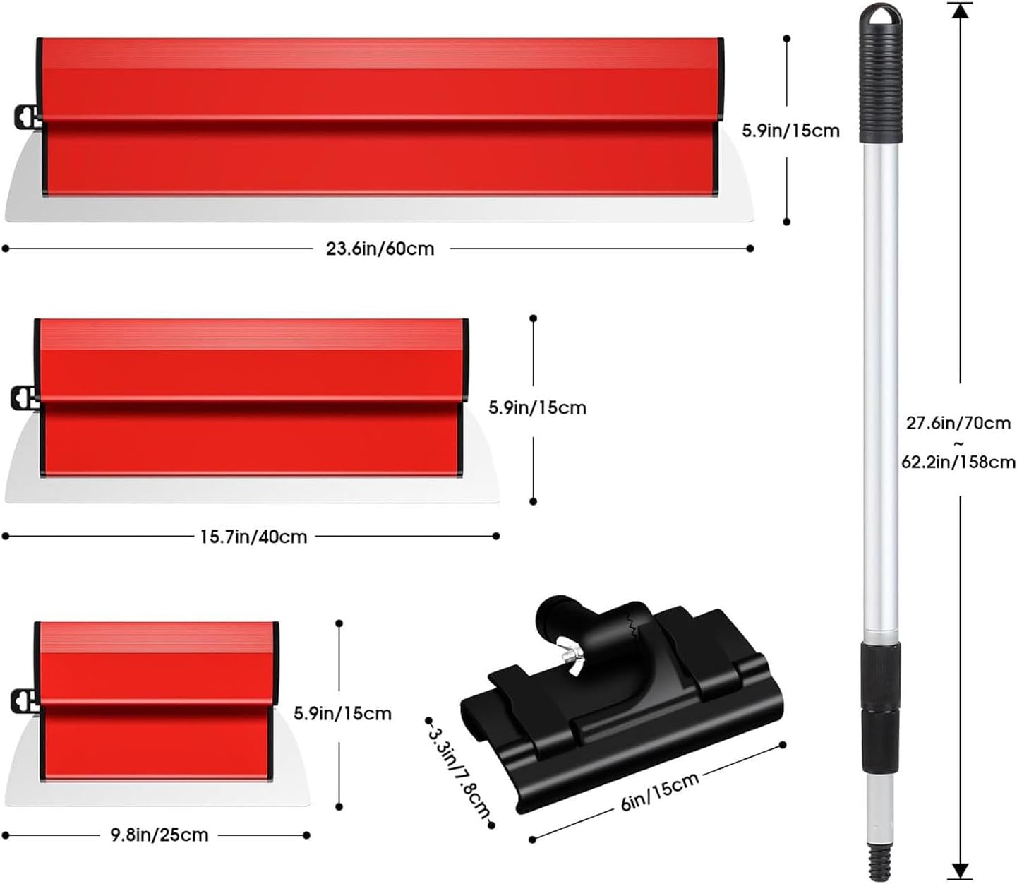 Drywall Skimming Blade Set Stainless Steel Skimming Blades Smoothing Spatula with Telescopic Pole for Wall and Ceiling
