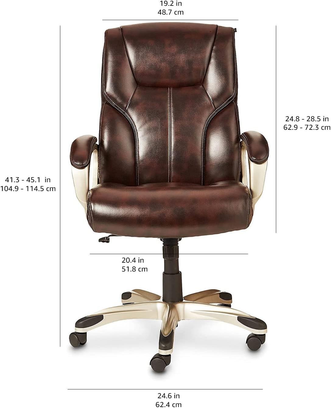 Amazon Basics Executive Home Office Desk Chair with Padded Armrests, Adjustable Height and Tilt, Rolling Swivel Chair, 275 Pound Capacity, Brown and Gold