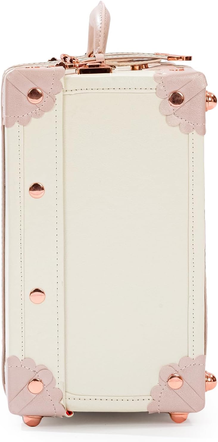 COTRUNKAGE Large 20' Carry On Suitcase Cute Pu Overnight Vintage Trunk Luggage Bag for Women with Combination Locks, Cream White