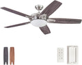Prominence Home Clancy, 52 Inch Contemporary LED Ceiling Fan with Integrated Dome Light, Remote Control, Dual Mount, 5 Reversible Dual-Finish Blades - 51482-01 (Brushed Nickel)