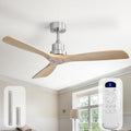 Sofucor 52 Inch Ceiling Fans No Light-Outdoor Ceiling Fan with Remote Control, Modern Wood Ceiling Fan Without Light for Bedroom Indoor Patios Farmhouse,Reversible DC Motor,Brushed Nickel&Natural Wood
