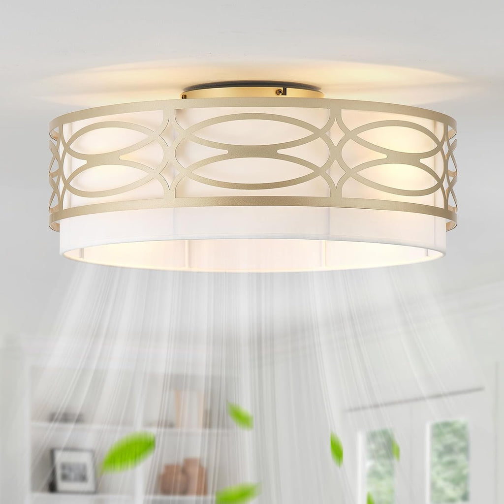 20' Gold Flush Mount Ceiling Fan with Light, Caged Boho Ceiling Fan with Lights Remote Control with 6 Speeds for Bedroom, Living Room, Nursery