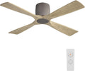 WINGBO 54 Inch Ceiling Fan Without Light, Solid Wood Flush Mount Ceiling Fan with Remote Control, Reversible Quiet DC Motor, 4 Blades,6-Speed, for Bedroom & Living Room, Graphite Finish +Gray Blade