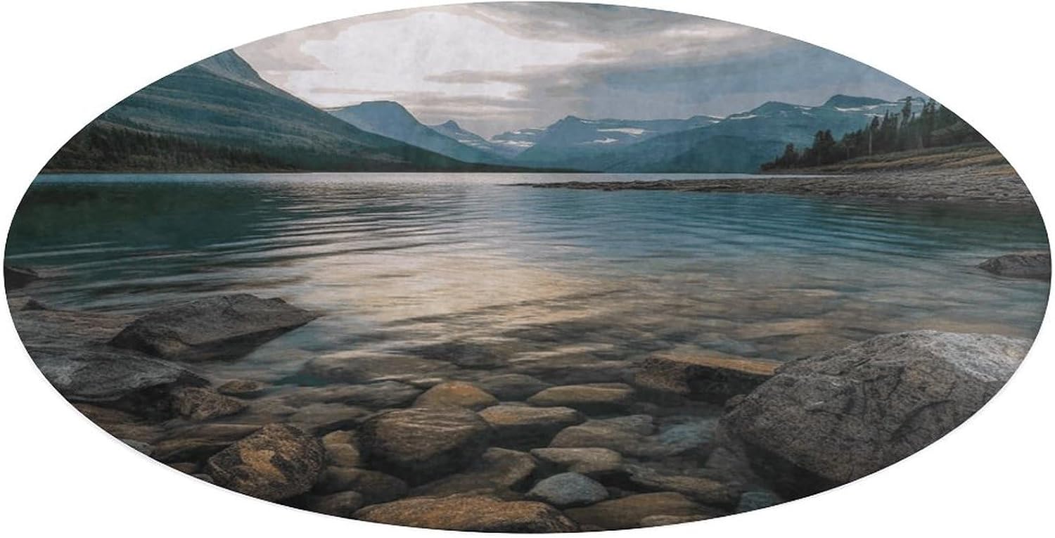 Glacier National Park Coral Velvet Round Floor Mat Non-Slip Bath Rug Floor Covering for Bathroom Vanity Guest Suite & Vacation Home