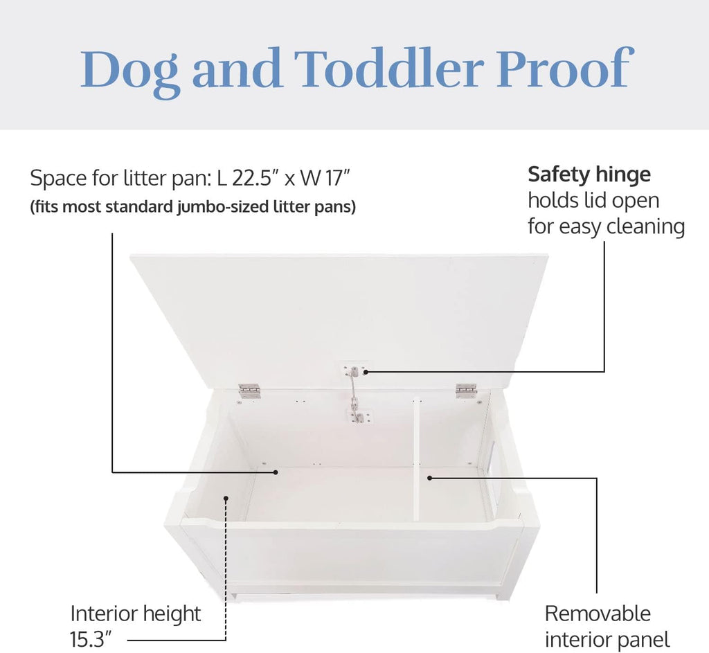 Parker Designer Catbox Cat Litter Box Enclosure, Hidden, Dog-Proof Pet Furniture with Cover, Elegant, Covered, Odor Contained for Large Cats,Furniture with Lid, Cat Litter Boxes, White