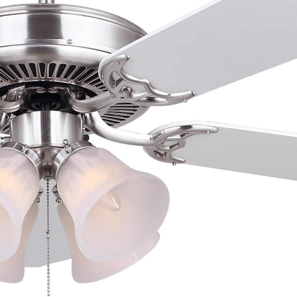 Canarm LTD St. James BPT 52 Alabaster Glass 4 Bulb Light Kit, 52-Inch Ceiling Fan with 5 Blades, White/Bleached Oak Blades