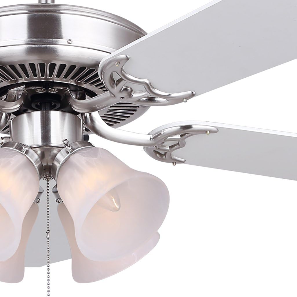 Canarm LTD St. James BPT 52 Alabaster Glass 4 Bulb Light Kit, 52-Inch Ceiling Fan with 5 Blades, White/Bleached Oak Blades