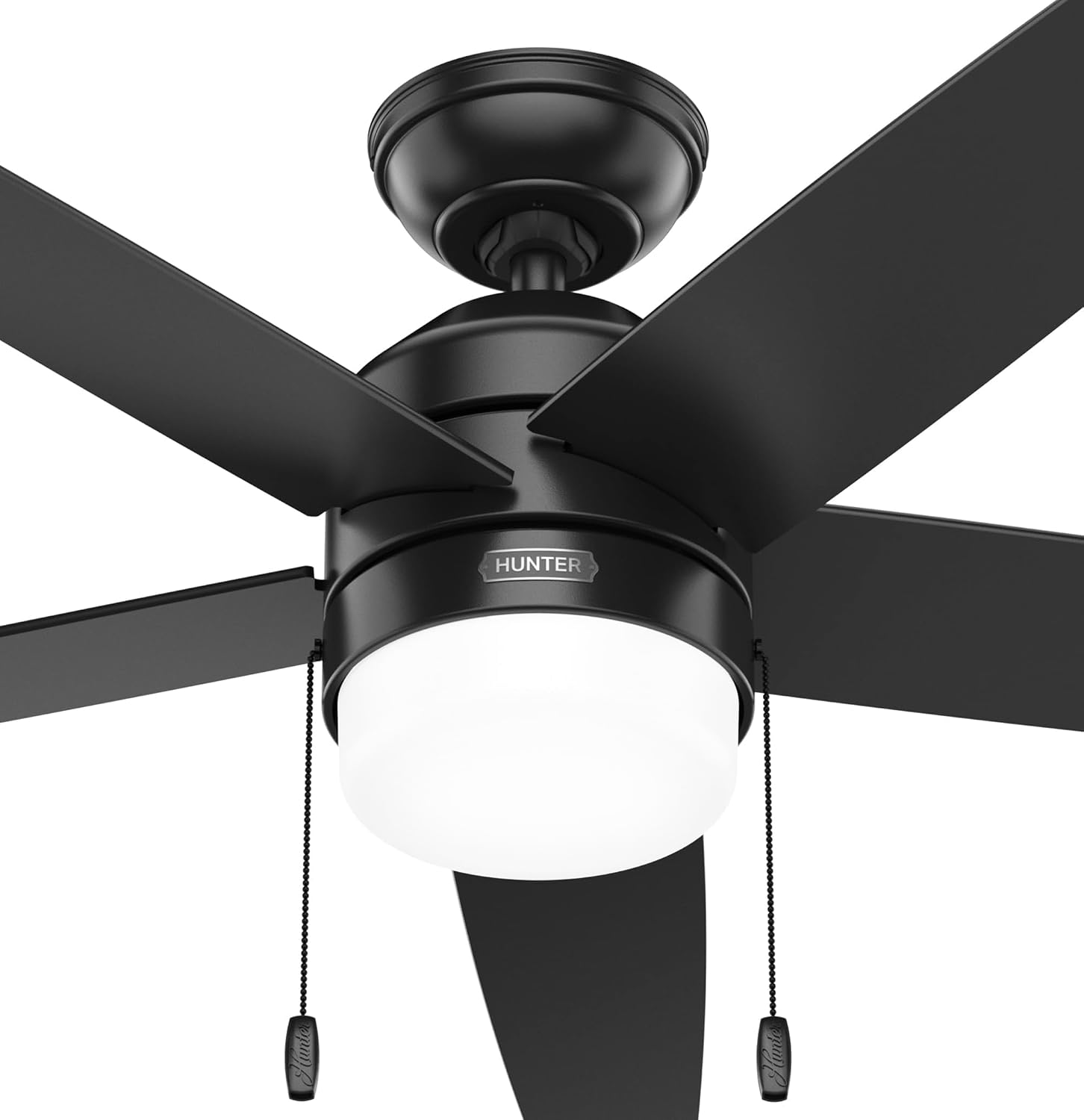 Hunter Fan 52 Inch Matte Black Indoor Ceiling Fan with Light and Pull Chain for Bedroom, Kitchen, Living Room (Renewed)