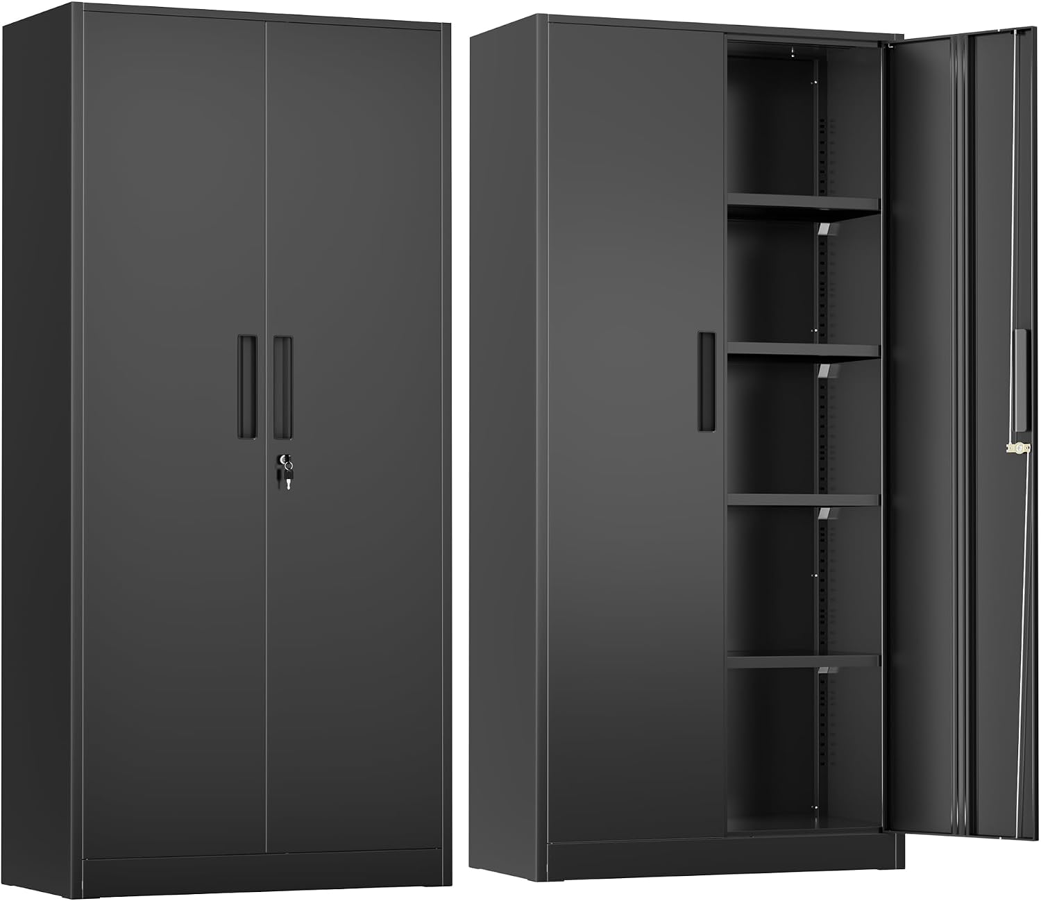 Greenvelly Metal Storage Cabinet, 72' Black Locking Storage Cabinets with Doors and 4 Shelves, Tall Tool Storage Cabinet for Garage, Steel Lockable File Cabinet Metal Locker for Home Office, Classroom