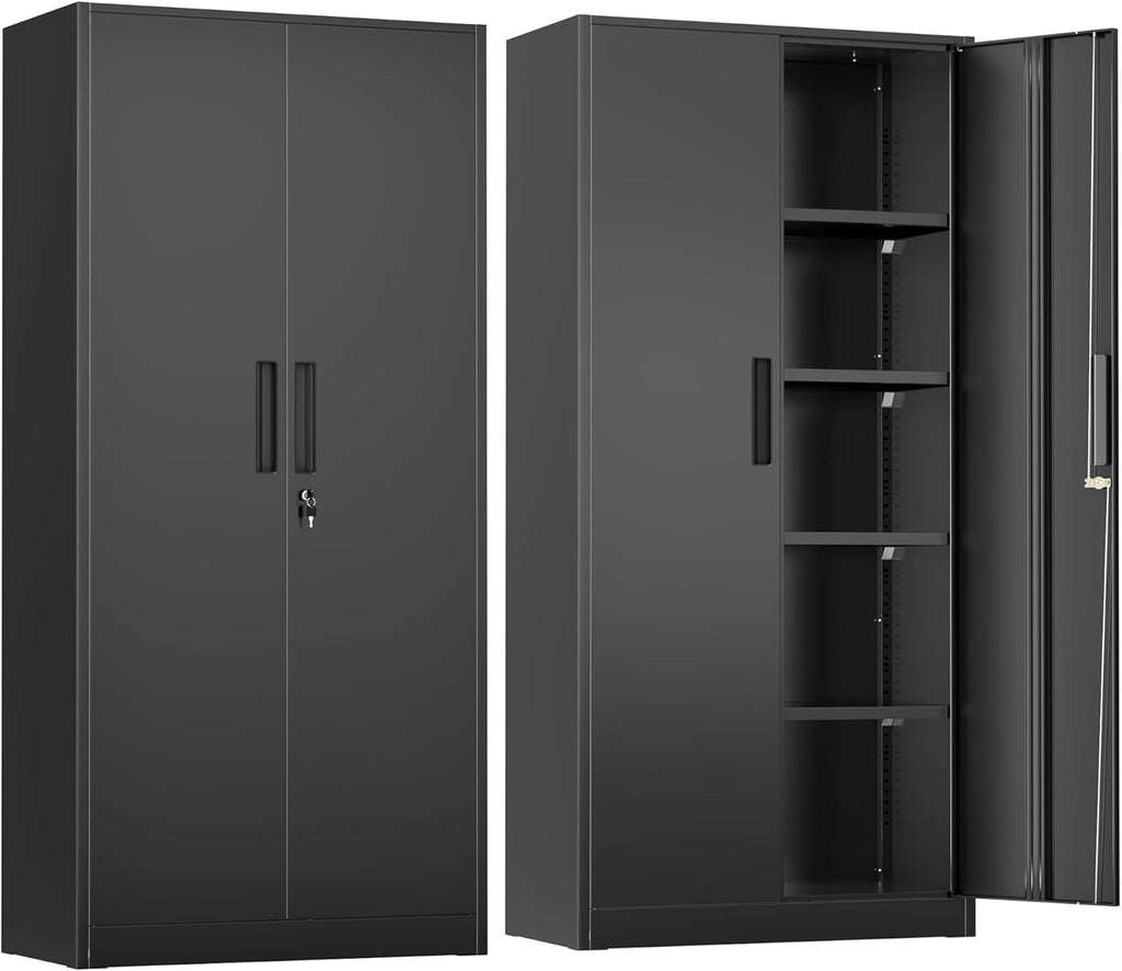 Greenvelly 72' H Metal Storage Cabinet, 36' W x 18' D Black Metal Cabinet with 2 Doors and 4 Adjustable Shelves,Locking Cabinets for Office, Home, Garage, School