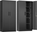 Greenvelly 72' H Metal Storage Cabinet, 36' W x 18' D Black Metal Cabinet with 2 Doors and 4 Adjustable Shelves,Locking Cabinets for Office, Home, Garage, School