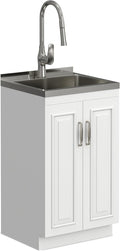 SIMPLIHOME Darwin All-in-One 20 inch Wide Utility Sink and Laundry Cabinet in Pure White Finish, Transitional Stainless Steel Sink Cabinet for Laundry Rooms with High-Arch Chrome Faucet and Storage