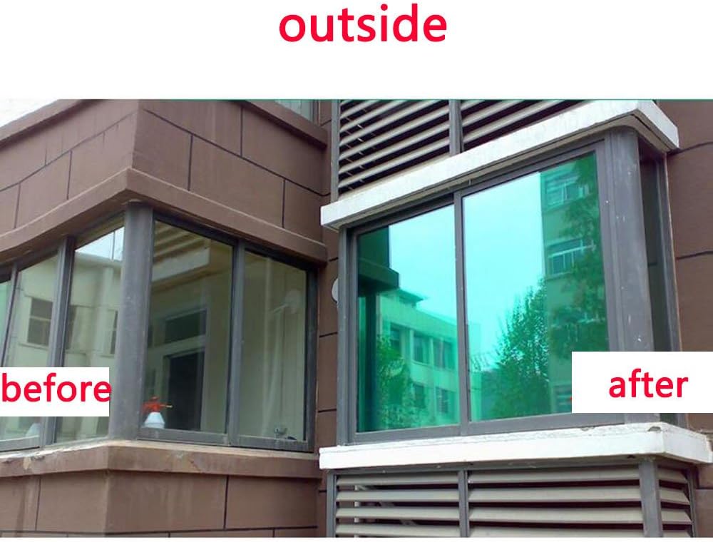 HOHOFILM 60' x33ft Roll One Way Mirror Window Film Green Silver Privacy Protection Residential Glass Tint Self Adhesive for Home Building