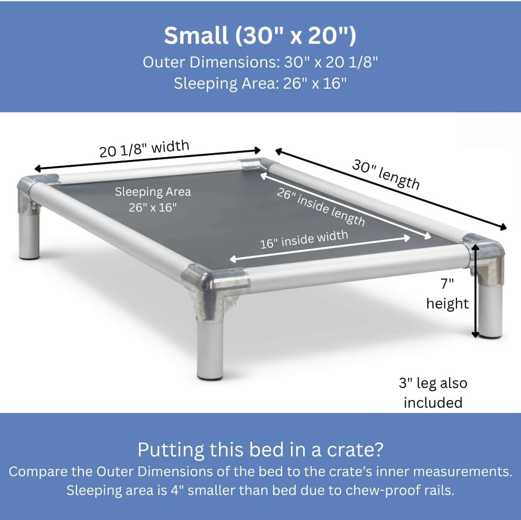 Kuranda Chewproof Elevated Crate Bed - Silver Aluminum - 30' x 20' - Vinyl - Smoke