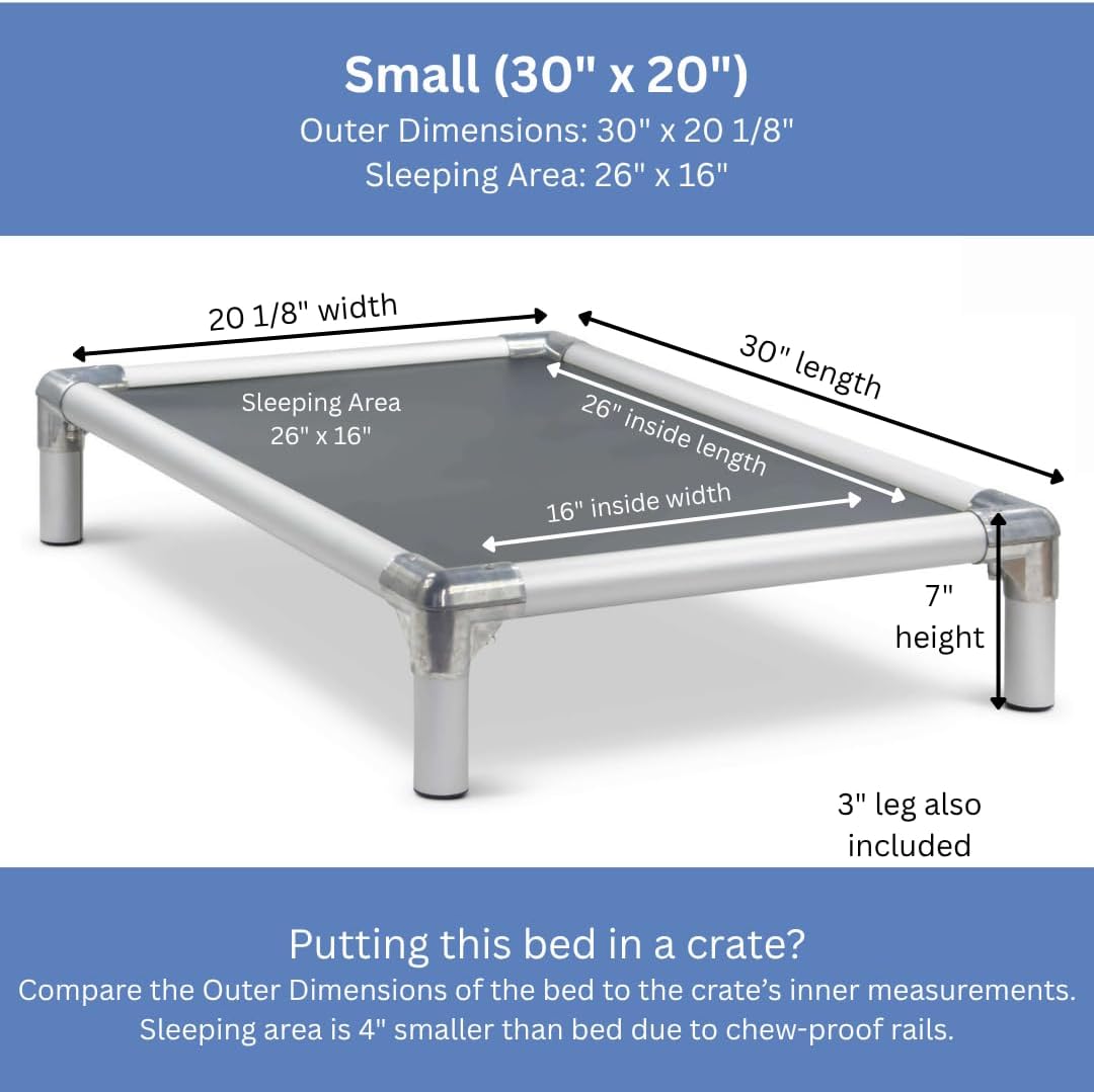 Kuranda Chewproof Elevated Crate Bed - Silver Aluminum - 30' x 20' - Vinyl - Smoke