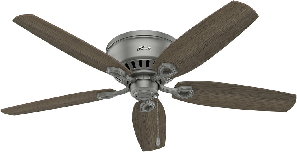 Hunter 52 inch Indoor Ceiling Fan with LED Lights - Ceiling Fan with Pull Chain, For Bedroom, Living Room, or Kitchen, Low Profile Flush Mount, No Remote, 5 Blades - Builder 51113, Matte Silver