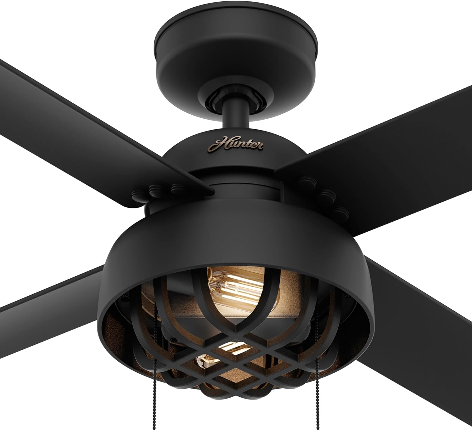 Hunter 52 inch Outdoor or Indoor Ceiling Fan with LED Light and Pull Chain - Black Ceiling Fan, Standard Mount, 4 Blades, For Patio, Porch, Garage, or Living Room - Spring Mill 50336, Matte Black