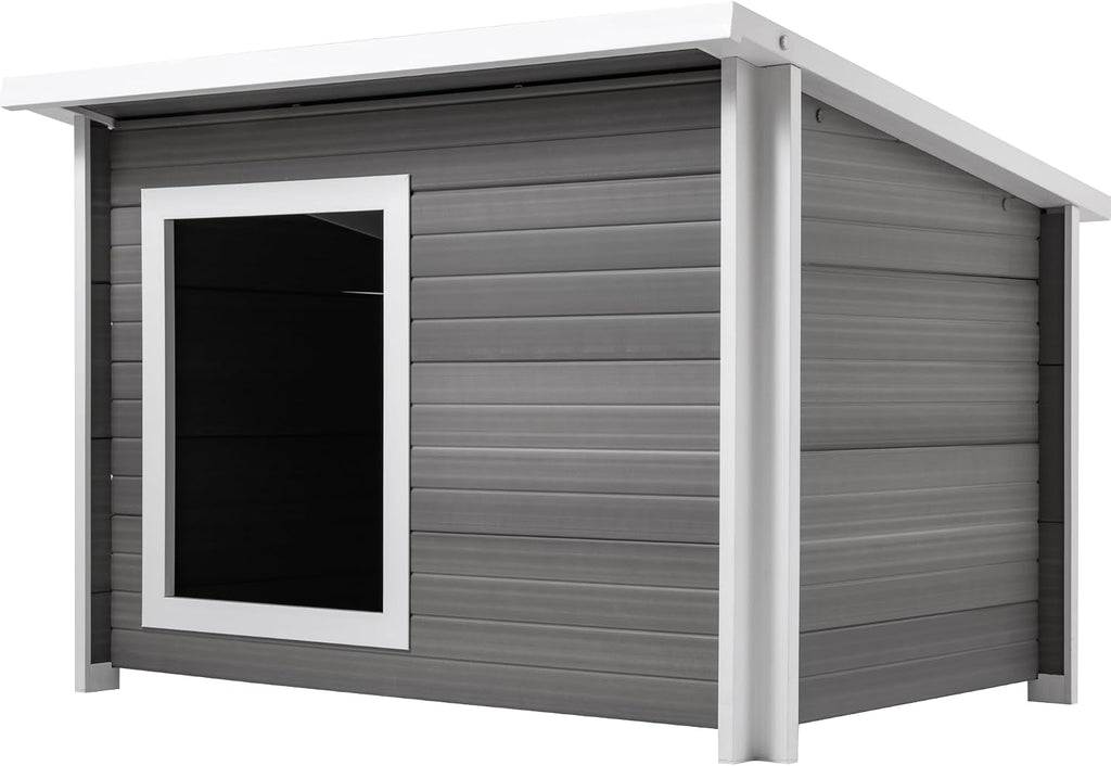 New Age Pet ECOFLEX Rustic Lodge Outdoor Elevated Dog House, X-Large Weather Resistant Shelter for Large Dogs, Wood Look Composite Material, Easy Assembly with 10 Year Warranty