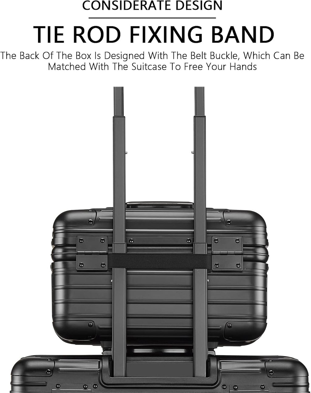 YUEMAI Hard Shell Cosmetic Case, Mini Aluminium Alloy Carrying Makeup Case Suitcase, Small Travel Hand Luggage With Elastic Band, For Make-Up Artist(Black)