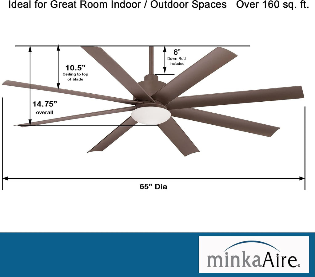 Minka-Aire F888L-ORB Slipstream 65 Inch Outdoor Ceiling Fan with Dimmable LED Light and DC Motor in Oil Rubbed Bronze Finish