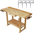55-Inch Wood Workbench with Drawer - 330lbs Weight Capacity Heavy Duty Portable Wood Work Bench Table, with Bar Clamps Set 4pcs 12' x 4-3/4' Throat, for Garage, Workshop, Home Storage