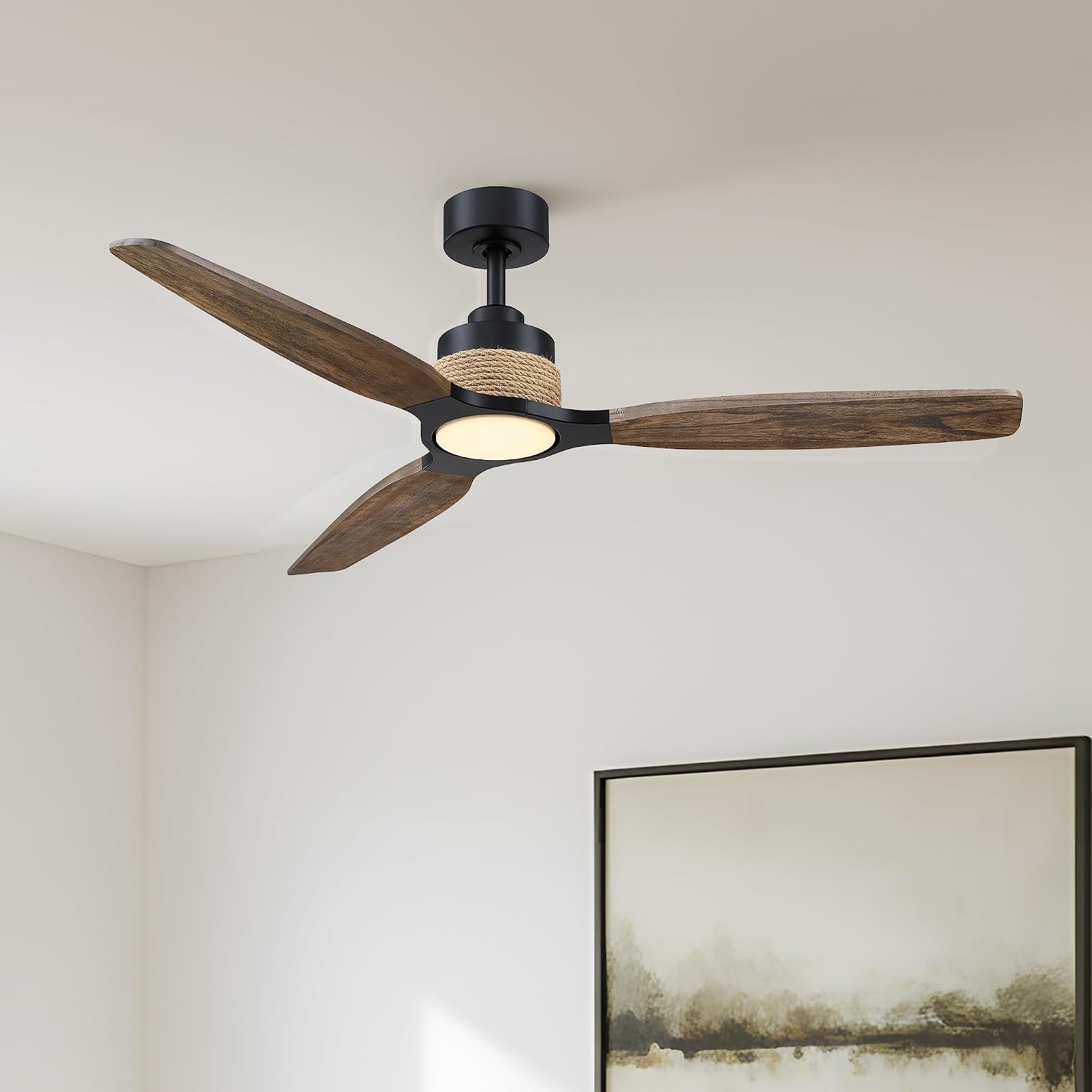 56' Black Ceiling Fans with Lights and Remote - Modern Farmhouse Wood Ceiling Fan with LED Light, Large Outdoor Ceiling Fans for Patios Living Room Patios Covered, 6-Speed Reverse, 3CCT, Timer
