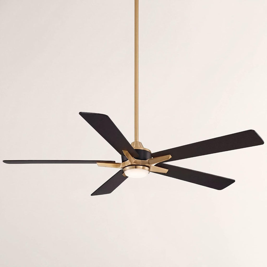 Casa Vieja 52' Vegas Nights Modern Indoor Outdoor Ceiling Fan with Dimmable LED Light Remote Control Soft Brass Black Damp Rated for Patio Exterior House Home Porch Gazebo Garage Barn - 6' Downrod