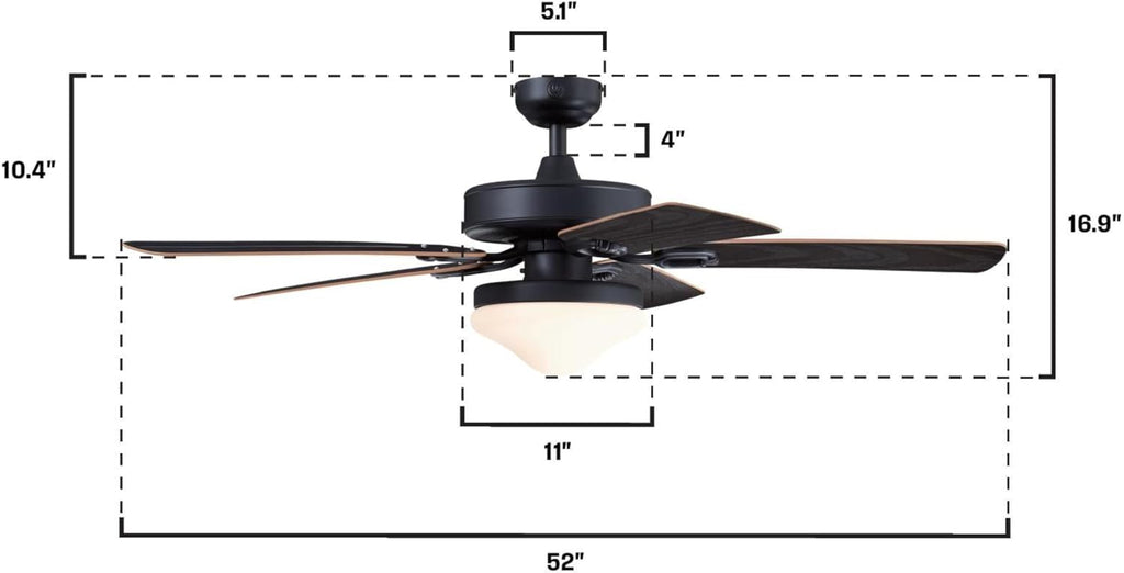 Westinghouse Lighting Deacon Traditional Indoor/Outdoor Ceiling Fan, LED Light Fixture with Opal Frosted Glass, Remote Control, 52 Inch, Matte Black Finish