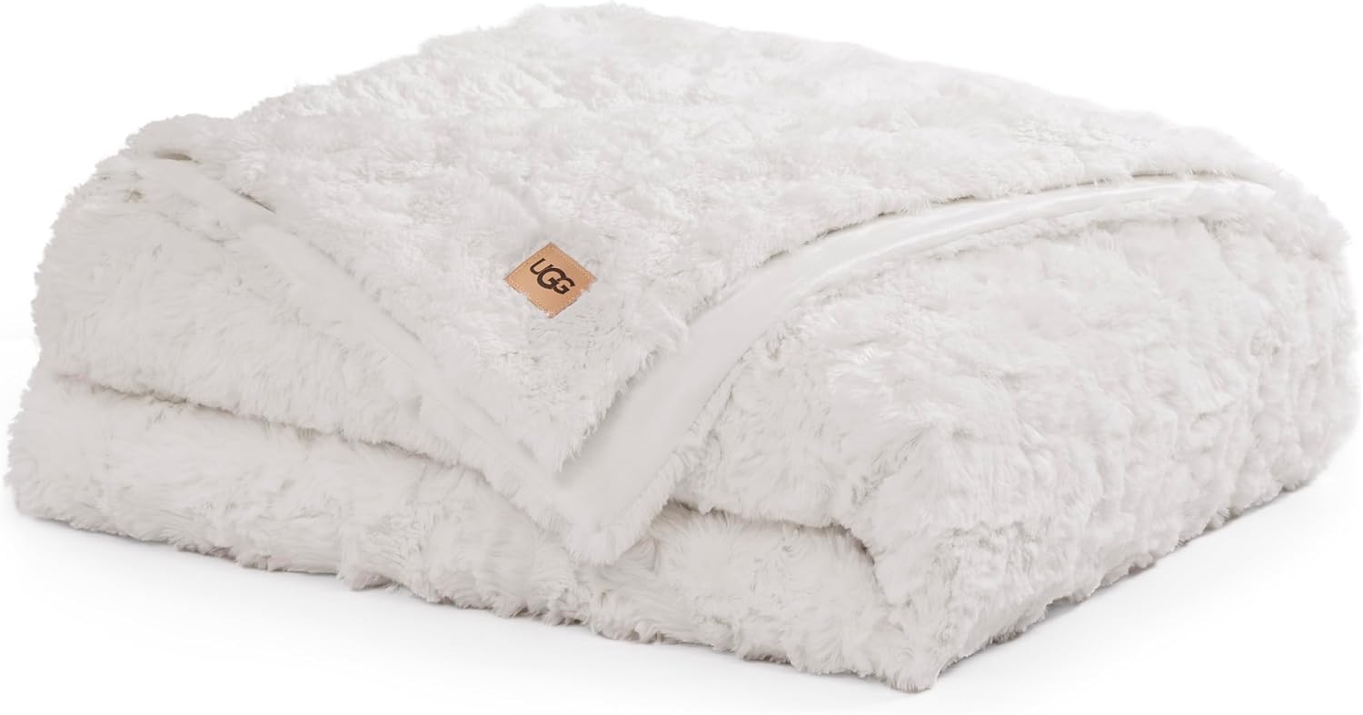UGG Adalee Faux Fur Twin Blanket for Bed, Soft Blanket or Warm Large Throw for Couch, Washable Twin XL Bedding, Luxury Bedroom Decor, 66' x 90', Natural White