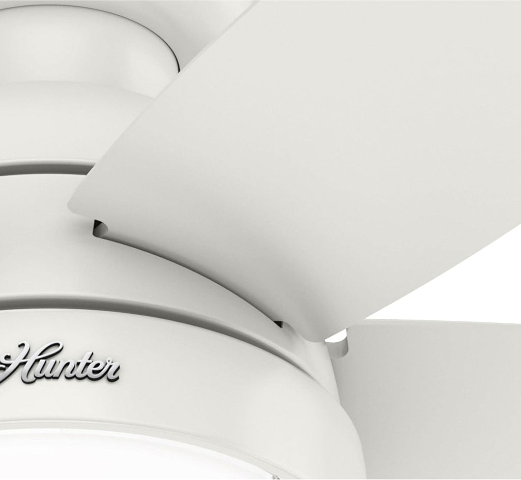 Hunter 44 inch Indoor Ceiling Fan with LED Light - White Ceiling Fan with Pull Chain, For Bedroom, Living Room, or Kitchen, Low Profile Mount, No Remote, 5 Blades - Lilliana 51224, Fresh White