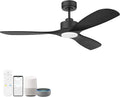 Hoenofly 52' Wood Smart Ceiling Fans with Lights Remote,Quiet DC Motor,Outdoor Indoor Ceiling Fan,Voice Control via WIFI Alexa App,Dimmable,Modern Black Ceiling Fan for Bedroom Patio Porch